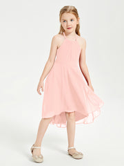 Junior Robes de Demoiselle d'Honneur Longueur de Mollet avec Jupe Asymétrique Corail