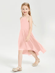 Junior Robes de Demoiselle d'Honneur Longueur de Mollet avec Jupe Asymétrique Corail