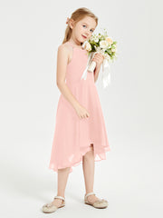 Junior Robes de Demoiselle d'Honneur Longueur de Mollet avec Jupe Asymétrique Corail