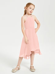 Junior Robes de Demoiselle d'Honneur Longueur de Mollet avec Jupe Asymétrique Corail