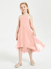 Junior Robes de Demoiselle d'Honneur Longueur de Mollet avec Jupe Asymétrique Corail