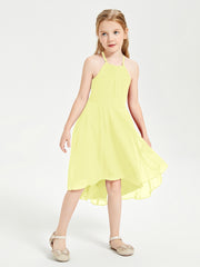 Junior Robes de Demoiselle d'Honneur Longueur de Mollet avec Jupe Asymétrique Jonquille
