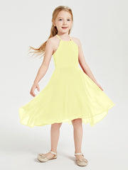 Junior Robes de Demoiselle d'Honneur Longueur de Mollet avec Jupe Asymétrique Jonquille