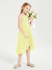 Junior Robes de Demoiselle d'Honneur Longueur de Mollet avec Jupe Asymétrique Jonquille