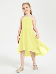 Junior Robes de Demoiselle d'Honneur Longueur de Mollet avec Jupe Asymétrique Jonquille