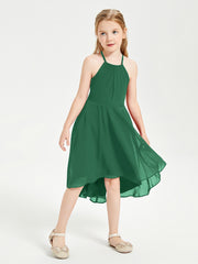 Junior Robes de Demoiselle d'Honneur Longueur de Mollet avec Jupe Asymétrique Vert Foncé