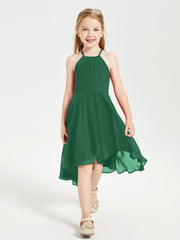 Junior Robes de Demoiselle d'Honneur Longueur de Mollet avec Jupe Asymétrique Vert Foncé
