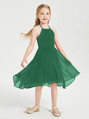 Junior Robes de Demoiselle d'Honneur Longueur de Mollet avec Jupe Asymétrique Vert Foncé