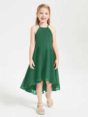 Junior Robes de Demoiselle d'Honneur Longueur de Mollet avec Jupe Asymétrique Vert Foncé