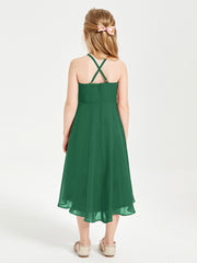 Junior Robes de Demoiselle d'Honneur Longueur de Mollet avec Jupe Asymétrique Vert Foncé