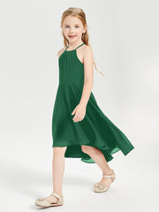 Junior Robes de Demoiselle d'Honneur Longueur de Mollet avec Jupe Asymétrique Vert Foncé