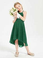 Junior Robes de Demoiselle d'Honneur Longueur de Mollet avec Jupe Asymétrique Vert Foncé