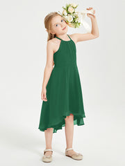 Junior Robes de Demoiselle d'Honneur Longueur de Mollet avec Jupe Asymétrique Vert Foncé