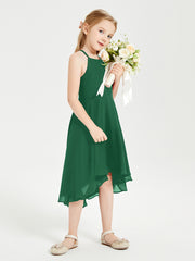 Junior Robes de Demoiselle d'Honneur Longueur de Mollet avec Jupe Asymétrique Vert Foncé