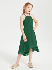 Junior Robes de Demoiselle d'Honneur Longueur de Mollet avec Jupe Asymétrique Vert Foncé