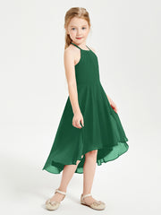 Junior Robes de Demoiselle d'Honneur Longueur de Mollet avec Jupe Asymétrique Vert Foncé