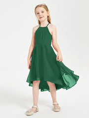 Junior Robes de Demoiselle d'Honneur Longueur de Mollet avec Jupe Asymétrique Vert Foncé