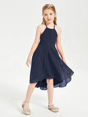 Junior Robes de Demoiselle d'Honneur Longueur de Mollet avec Jupe Asymétrique Bleu Marine