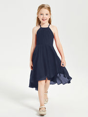 Junior Robes de Demoiselle d'Honneur Longueur de Mollet avec Jupe Asymétrique Bleu Marine