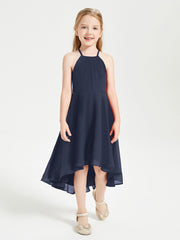 Junior Robes de Demoiselle d'Honneur Longueur de Mollet avec Jupe Asymétrique Bleu Marine