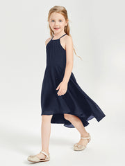Junior Robes de Demoiselle d'Honneur Longueur de Mollet avec Jupe Asymétrique Bleu Marine