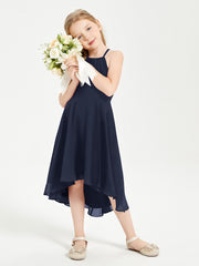 Junior Robes de Demoiselle d'Honneur Longueur de Mollet avec Jupe Asymétrique Bleu Marine