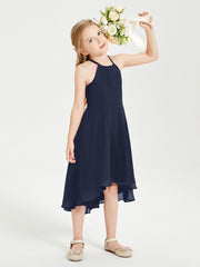 Junior Robes de Demoiselle d'Honneur Longueur de Mollet avec Jupe Asymétrique Bleu Marine