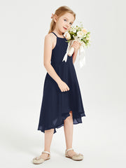 Junior Robes de Demoiselle d'Honneur Longueur de Mollet avec Jupe Asymétrique Bleu Marine