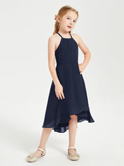 Junior Robes de Demoiselle d'Honneur Longueur de Mollet avec Jupe Asymétrique Bleu Marine