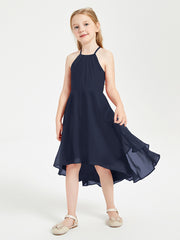 Junior Robes de Demoiselle d'Honneur Longueur de Mollet avec Jupe Asymétrique Bleu Marine
