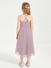 Junior Robes de Demoiselle d'Honneur Longueur de Mollet avec Jupe Asymétrique Dusk