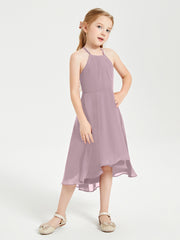Junior Robes de Demoiselle d'Honneur Longueur de Mollet avec Jupe Asymétrique Dusk