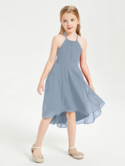 Junior Robes de Demoiselle d'Honneur Longueur de Mollet avec Jupe Asymétrique Bleu Poudré
