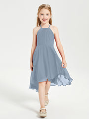 Junior Robes de Demoiselle d'Honneur Longueur de Mollet avec Jupe Asymétrique Bleu Poudré