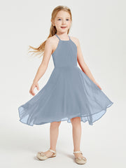 Junior Robes de Demoiselle d'Honneur Longueur de Mollet avec Jupe Asymétrique Bleu Poudré