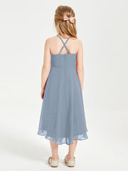 Junior Robes de Demoiselle d'Honneur Longueur de Mollet avec Jupe Asymétrique Bleu Poudré