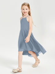 Junior Robes de Demoiselle d'Honneur Longueur de Mollet avec Jupe Asymétrique Bleu Poudré