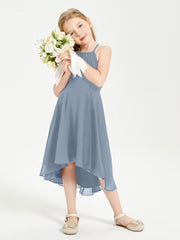 Junior Robes de Demoiselle d'Honneur Longueur de Mollet avec Jupe Asymétrique Bleu Poudré