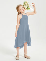 Junior Robes de Demoiselle d'Honneur Longueur de Mollet avec Jupe Asymétrique Bleu Poudré