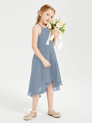 Junior Robes de Demoiselle d'Honneur Longueur de Mollet avec Jupe Asymétrique Bleu Poudré