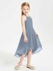 Junior Robes de Demoiselle d'Honneur Longueur de Mollet avec Jupe Asymétrique Bleu Poudré