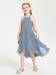 Junior Robes de Demoiselle d'Honneur Longueur de Mollet avec Jupe Asymétrique Bleu Poudré