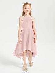 Junior Robes de Demoiselle d'Honneur Longueur de Mollet avec Jupe Asymétrique Rose Poudré