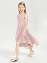 Junior Robes de Demoiselle d'Honneur Longueur de Mollet avec Jupe Asymétrique Rose Poudré