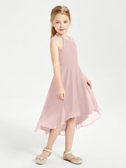 Junior Robes de Demoiselle d'Honneur Longueur de Mollet avec Jupe Asymétrique Rose Poudré