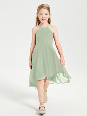 Junior Robes de Demoiselle d'Honneur Longueur de Mollet avec Jupe Asymétrique Sauge Poudrée