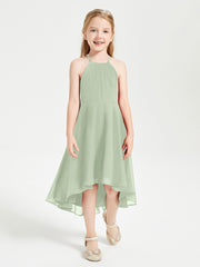 Junior Robes de Demoiselle d'Honneur Longueur de Mollet avec Jupe Asymétrique Sauge Poudrée