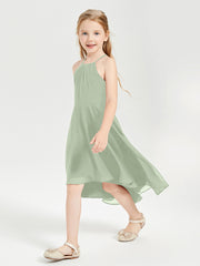 Junior Robes de Demoiselle d'Honneur Longueur de Mollet avec Jupe Asymétrique Sauge Poudrée