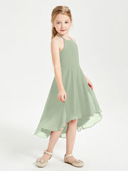 Junior Robes de Demoiselle d'Honneur Longueur de Mollet avec Jupe Asymétrique Sauge Poudrée