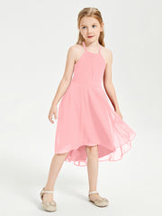 Junior Robes de Demoiselle d'Honneur Longueur de Mollet avec Jupe Asymétrique Flamant